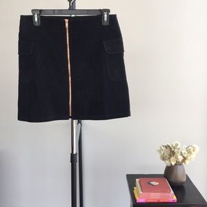Black Suede Skirt with Rose Gold Zip